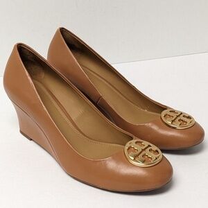 Tory Burch Chelsea Wedge Pumps, Tan Leather, Women's 9.5 M
